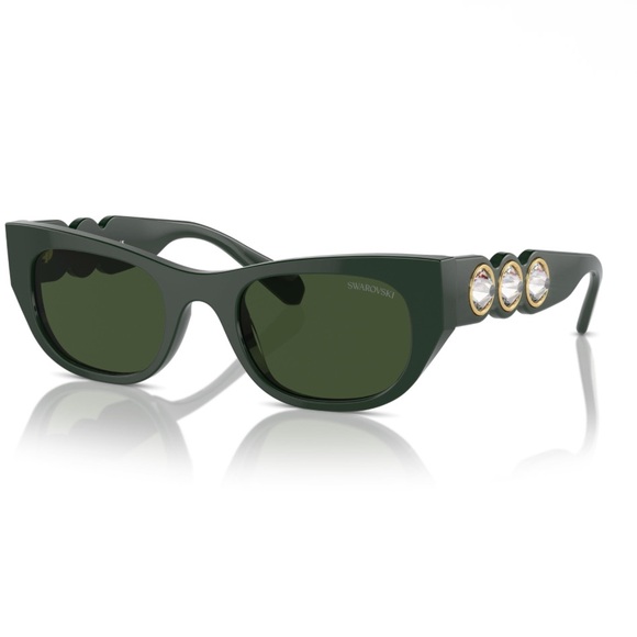 Swarovski Accessories - Swarovski Dark Emerald Green Crystal Arm Embellished Rectangular Sunglasses NEW